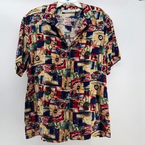 Kathryn Deene Blouse Women 22/24 Multicolor Abstract Geometric Vintage 90s Art